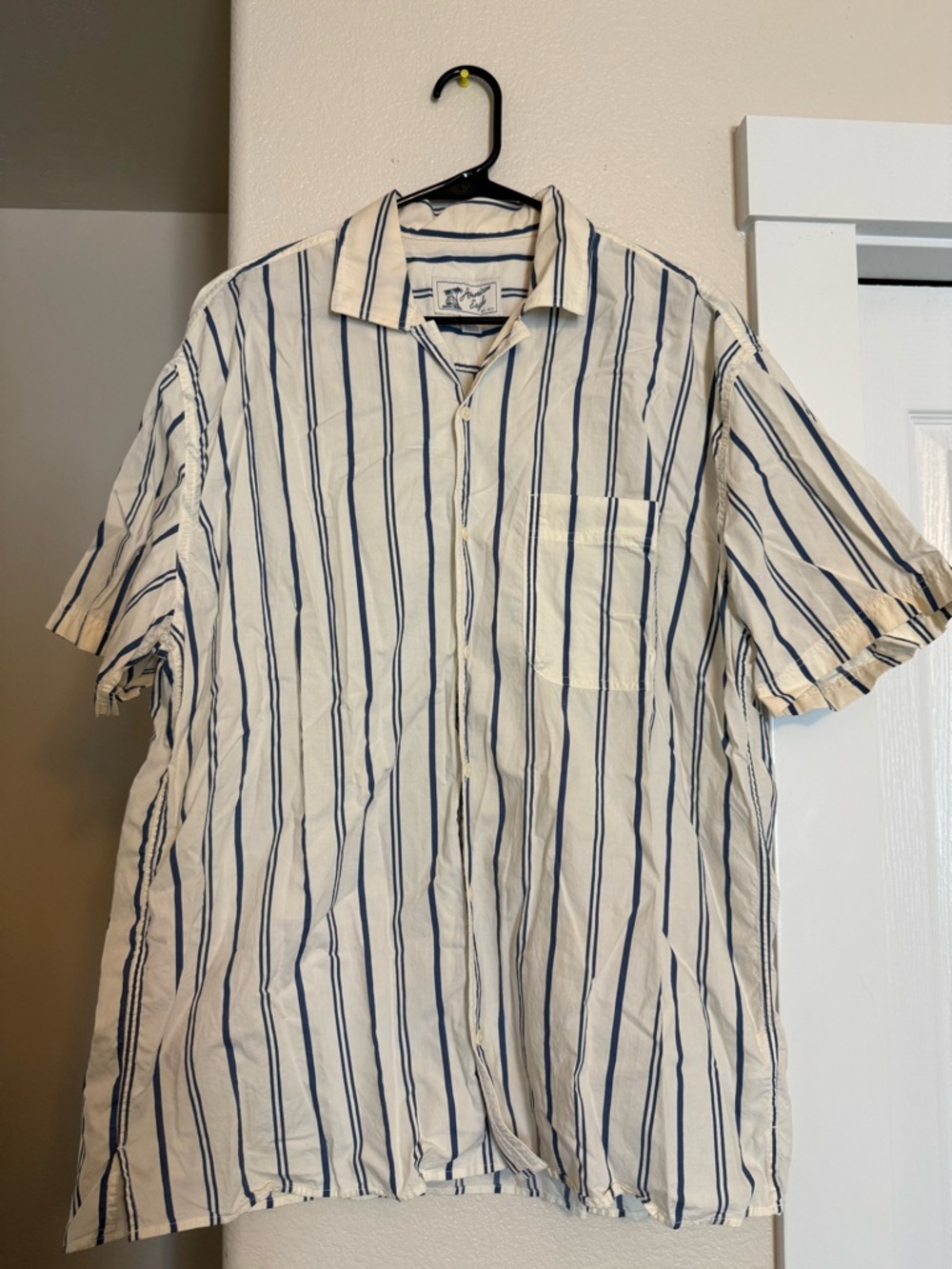 American Eagle Poolside Striped Button-Up Shirt, size: LT, color: cream